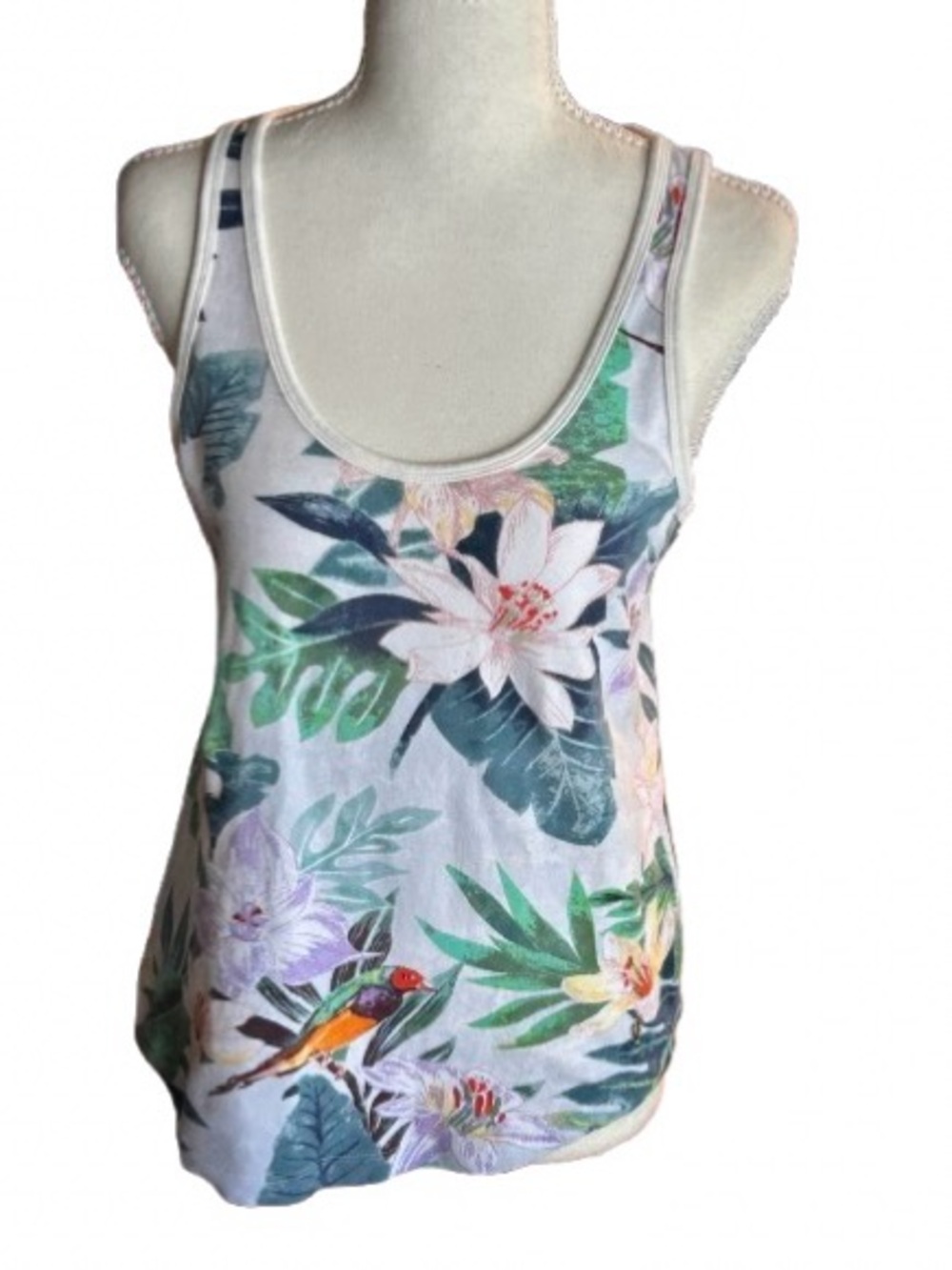 Bird & Flowers Juicy Couture Tropical Floral Tank Top Cotton Blend Small Boho
